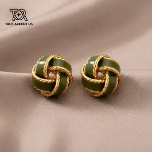 True Accent US Green Knot Stud Earrings Vintage Rope Jewelry For Women BFF Sister Gift Party Casual Chic Anti Tarnish Floating Display Box Old Money Quiet Luxury Aesthetic Trendy