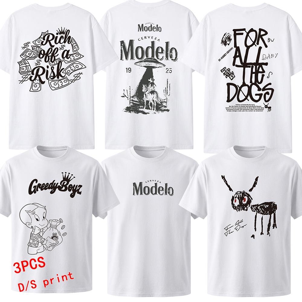 3-pack men’s double-sided print T-shirts, American short-sleeve T-shirts, beautifully patterned T-shirts, fun graphic T-shirts, matching couple short-sleeve T-shirts, versatile double-sided print T-shirts