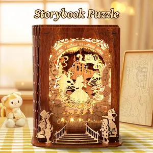FUNPOLA LED 3D Wood Puzzle Story Book Nightlight – DIY 3D Puzzle LED Book Lamp – 3D Wood Puzzles Home Décor Gifts for Kids and Adults