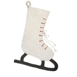 Ice Skate Hand Felted Wool Cream Christmas Stocking