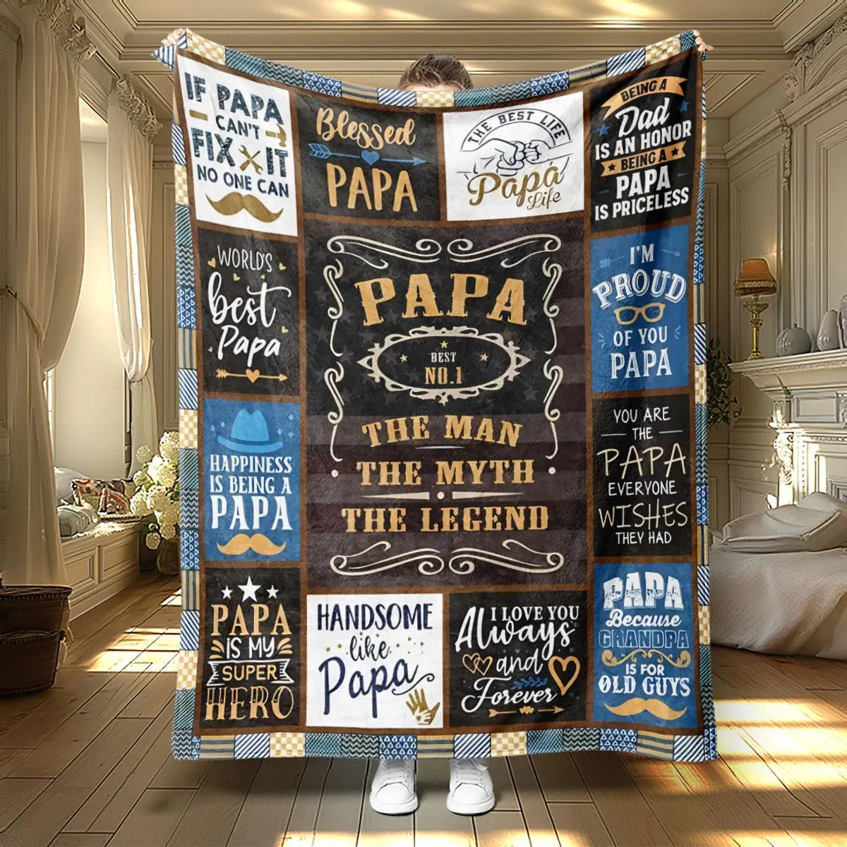 PAPA Letter Pattern Blanket, Slogan Print Blanket, 1 Count Soft Warm Throw Blanket, Air-conditioned Room Blanket, Warm Nap Blanket for Home Office Travel