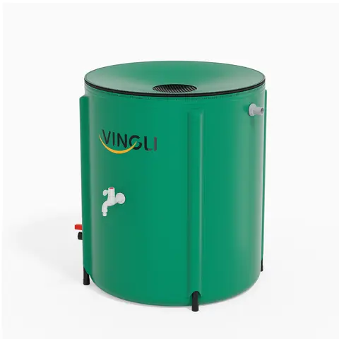 VINGLI 100 Gal Collapsible Rain Barrel Garden Accessories - Durable, Eco-Friendly Portable Water Storage Tank with Filter Spigot, Overflow Kit for Downspout Collection, Easy-Installation Watering Solution to Lower Bills