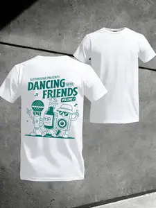 Cartoon Band Print Short Sleeve T-Shirt, Oversized Loose Fit, Cotton Material, Summer Unisex Top, American Vintage Style