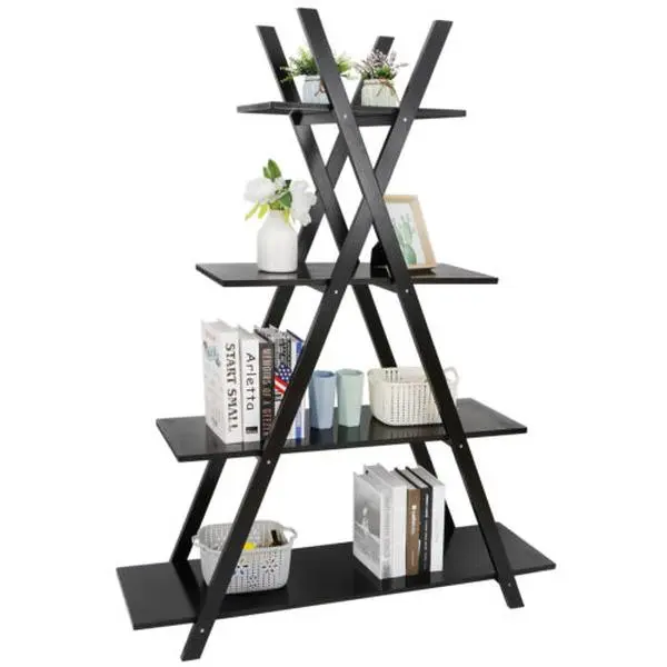 ZENSTYLE Contemporary A-Frame Durable MDF Wood 4-Tier Cubby Shelf Furniture - Minimal Aesthetic Assembly-Required Book Nook for Living Room, Small Room Ideas Storage & Organizing, Interior