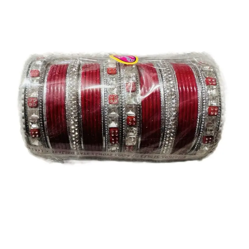 Red Bangles with Silver Kada - Traditional Red Color Bracelets for Silver Kada Design