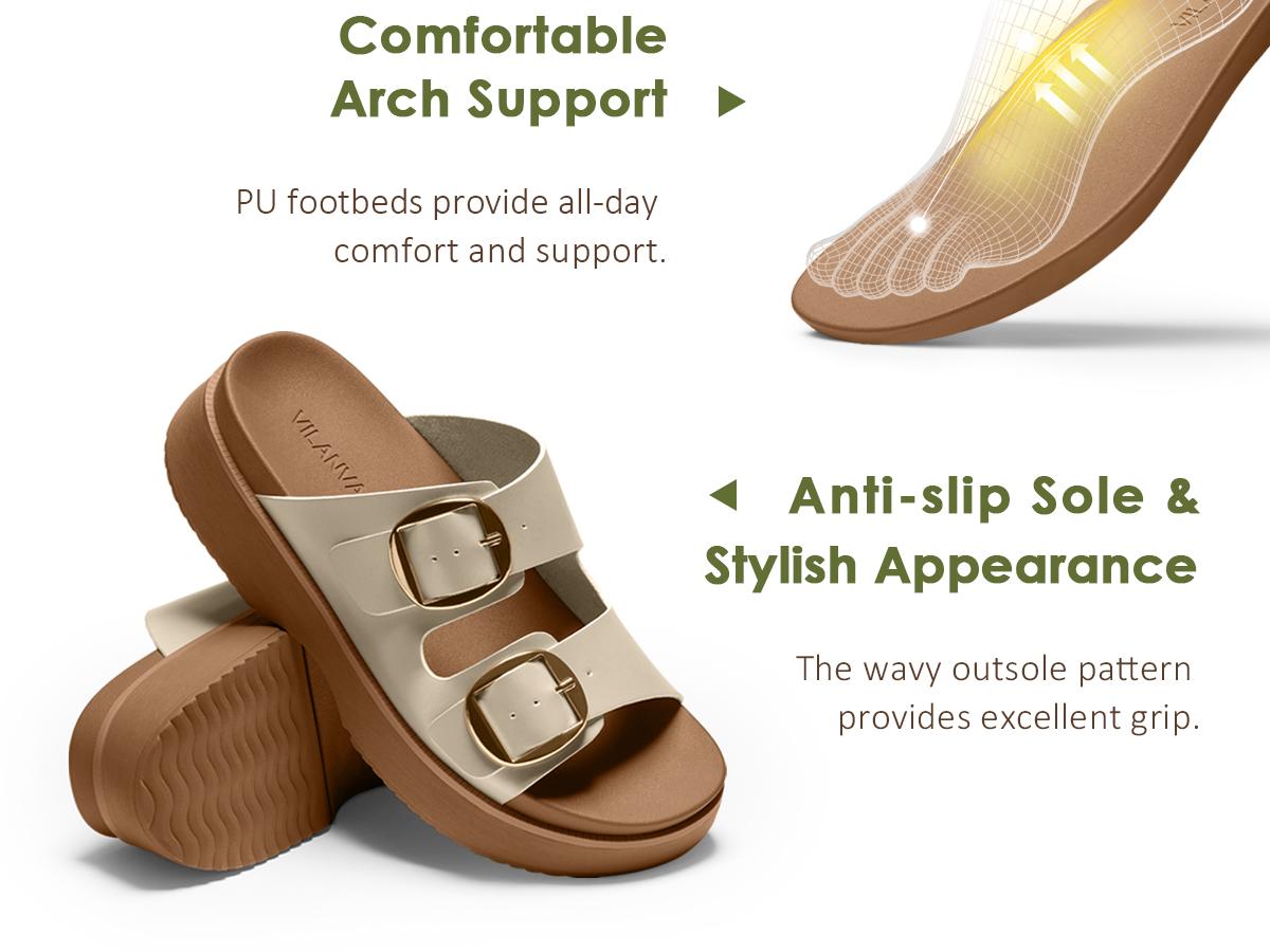 Vilanva Women’s Orthopedic Platform Wedge Walking Slides with Arch Support Soft Footbed for Plantar Fasciitis Relief Adjustable Buckle Trendy Summer 2026