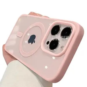 New Pink Transparent Acrylic Case for iPhone 16 15 14 13 12 11 Pro Max 16 Plus Hard Shockproof Powerful Magnetic Magsafe Cover Protection Protective Casing Protector