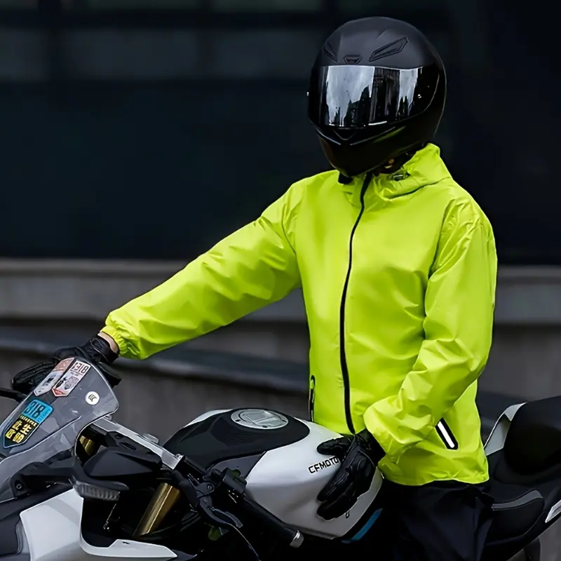 Men's Multi-Size Ultra-Thin Waterproof Windproof Breathable Polyester Motorcycle Raincoat Set with Storage Bag, Slant Pocket, Synthetic Fabric - M, for Cycling, Fishing, Hand Washable