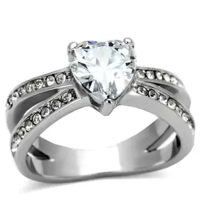 Alamode TK851-9 Women High Polished Stainless Steel Ring with AAA Grade CZ in Clear - Size 9