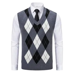 Men’s argyle knit sleeveless sweater vest, casual V-neck pullover waistcoat for daily wear, outdoor activities, and festivals; also suitable as an outdoor tank top.