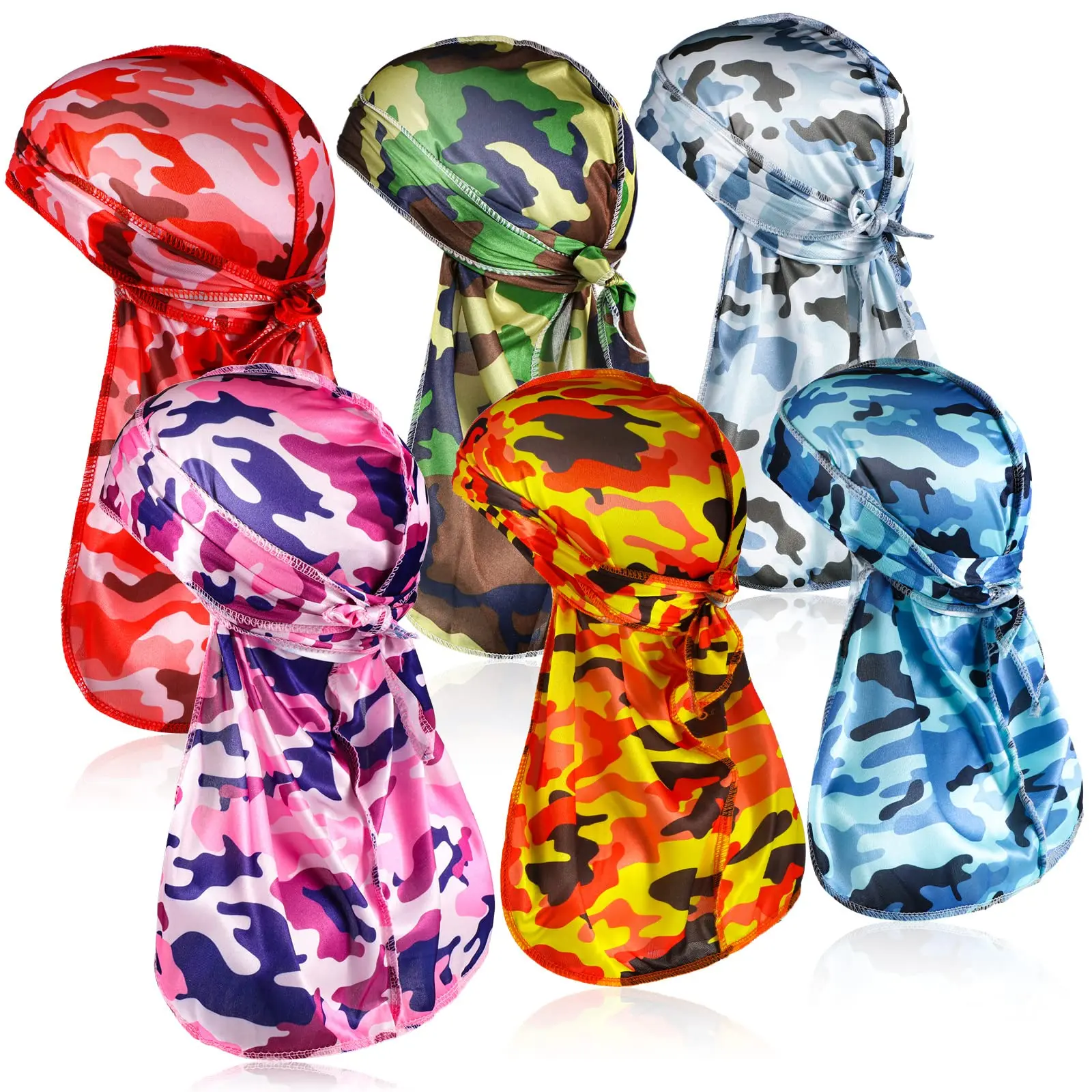 6 Silky Durag With Long Tail And Wide Straps Colorful 360 Waves Doo Rags Cap For Men Women Hop Rapper