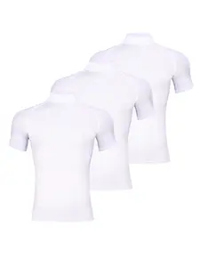 3 Pack Men's Mock Turtleneck Compression Shirts Short Sleeve, Quick Dry Tights Base Layer Undershirt, Moisture Wicking Athletic Fitted Workout T Shirt, Muscle Gym Tops for Running Cycling Hiking