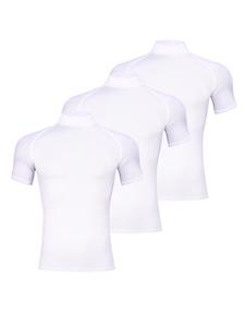3 Pack Men's Mock Turtleneck Compression Shirts Short Sleeve, Quick Dry Tights Base Layer Undershirt, Moisture Wicking Athletic Fitted Workout T Shirt, Muscle Gym Tops for Running Cycling Hiking