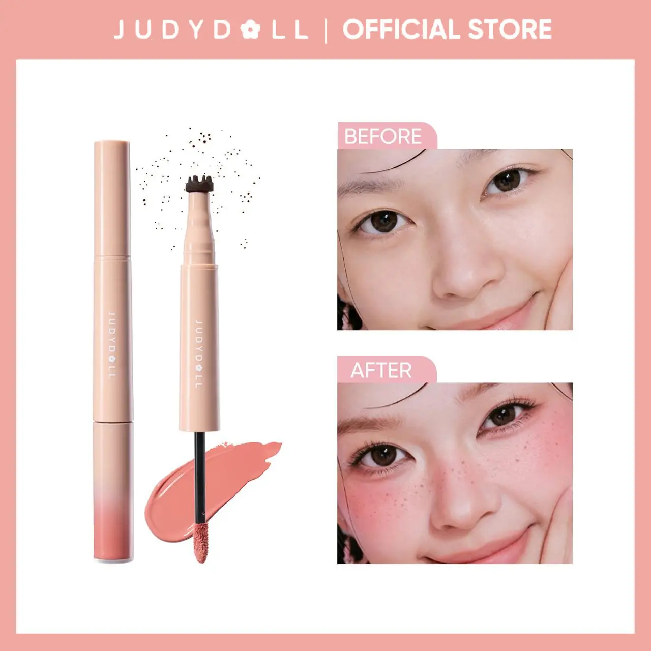 JUDYDOLL Freckle & Blush Duo,2-in-1 Freckle Pen & Liquid Blush, Natural Sun-Kissed Flush, Soft Blendable Color, Lightweight & Long-Lasting, Faux Freckles Makeup, Fresh Youthful Glow, Beginner Friendly, Daily Makeup Essentials, Summerwins