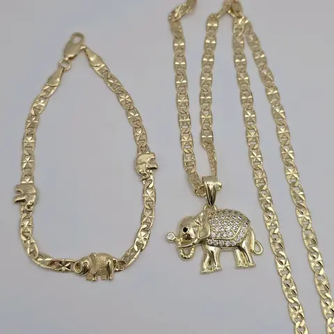 Elephant's fashion set necklace with bracelet clear stone's gold-plated 24"inches