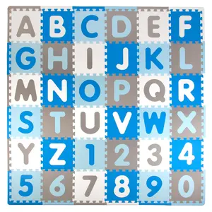 Tadpoles Foam Playmats for Kids, 36 Interlocking Tiles Teach the ABCs and Numbers 0-9, Total Floor Coverage 74” x 74” (36 Sq Ft), For Ages 3 and Up, Colors: Blue/Grey Visit the Tadpoles Store