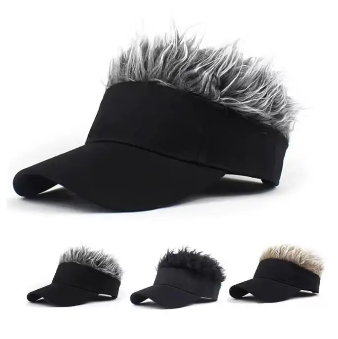 Men Synthetic Short Hair Spiked Wig Golf Baseball Cap Fake Hair Hat Adjustable Sunshade Visor Fancy Performance Hip-Hop Headwear Style