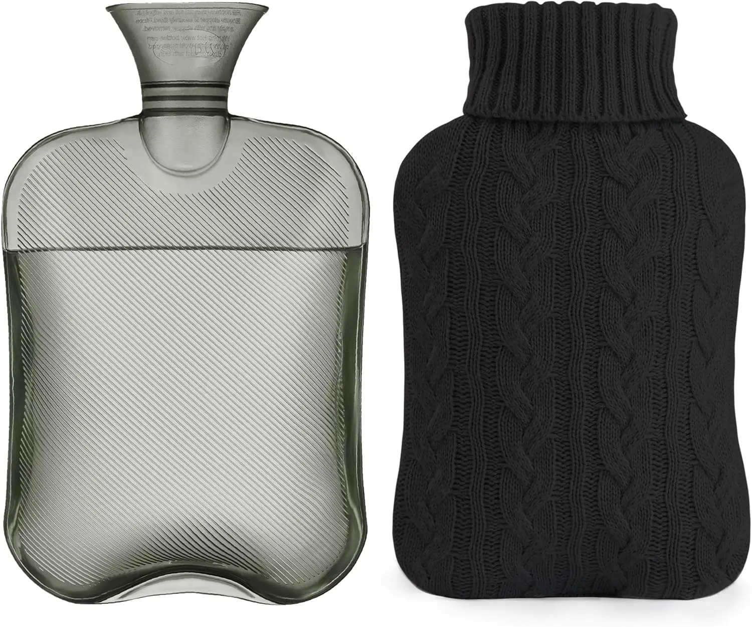 Hot Water Bottle with Knitted Cover, 2L Hot Water Bag for Hot and Cold Compress, Hand Feet Warmer, Ideal for Menstrual Cramps, Neck and Shoulder, Black, Healthcare