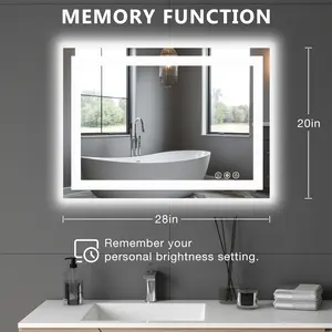 Bathroom Vanity Mirror – Anti-Fog Dimmable Rectangle Mirror  Front & Backlight, Smart Memory Function, Tempered Glass, Perfect for Makeup, Grooming & Modern Bathroom Decor