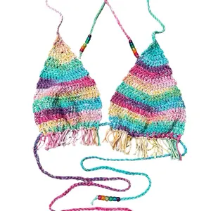 Lumen Boho Rainbow Crochet Bikini Top – Vibrant & Playful