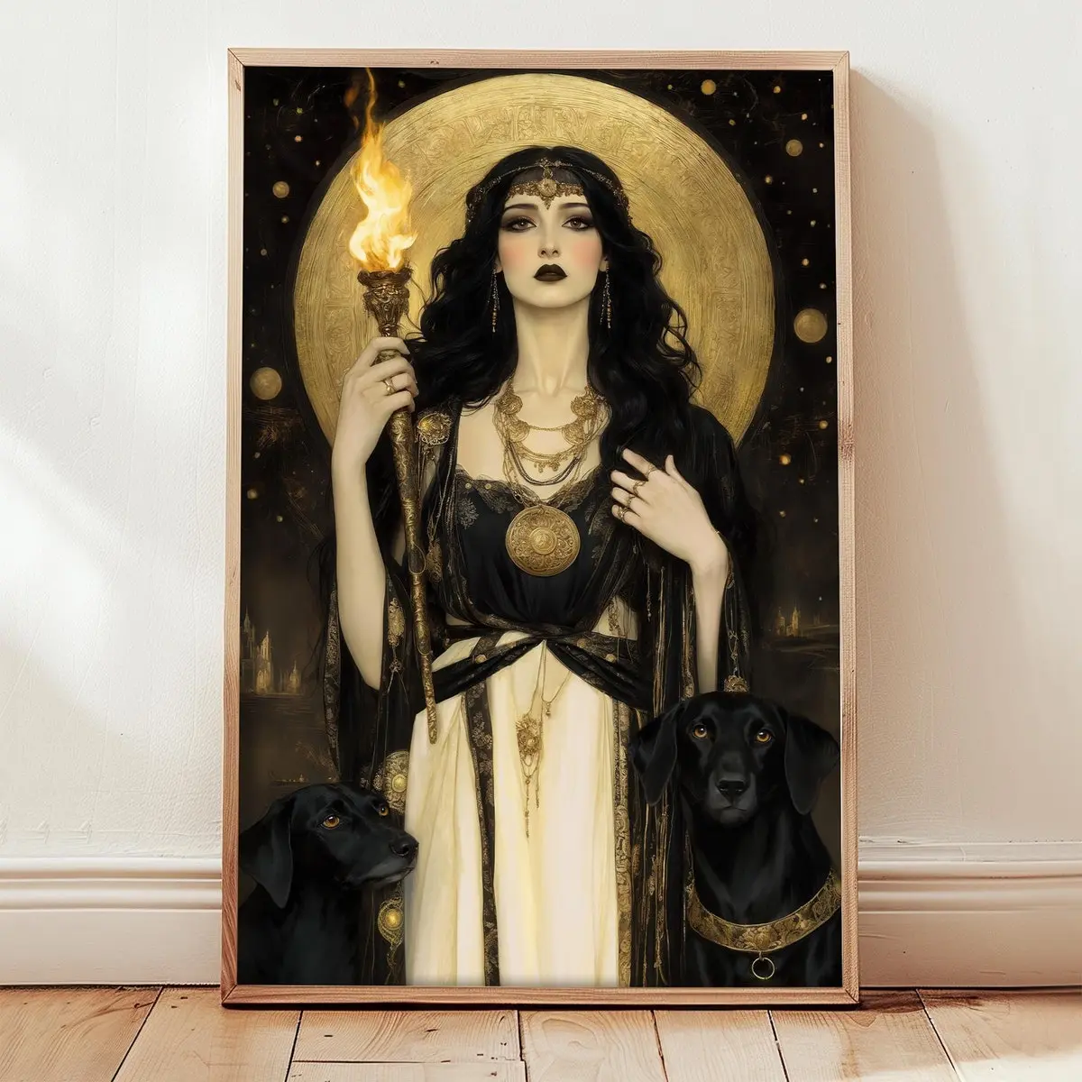 Hekate Print, Sacred Feminine, Dark Pagan Witchy Gift, Giclee Art Nouveau Poster, Greek Mythology Gothic Wall Art, Goddess of Witchcraft, Room Decor, Unframed