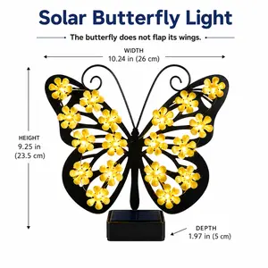 【Butterfly dose not flap its wings.】Solar Butterfly Garden Light, Outdoor Solar Fence Decor with Warm White Flower LEDs, Decorative Butterfly Wall Light for Patio, Yard, Porch, Garden Fence, Lawn, Backyard, 10.24 x 1.97 x 9.25 in