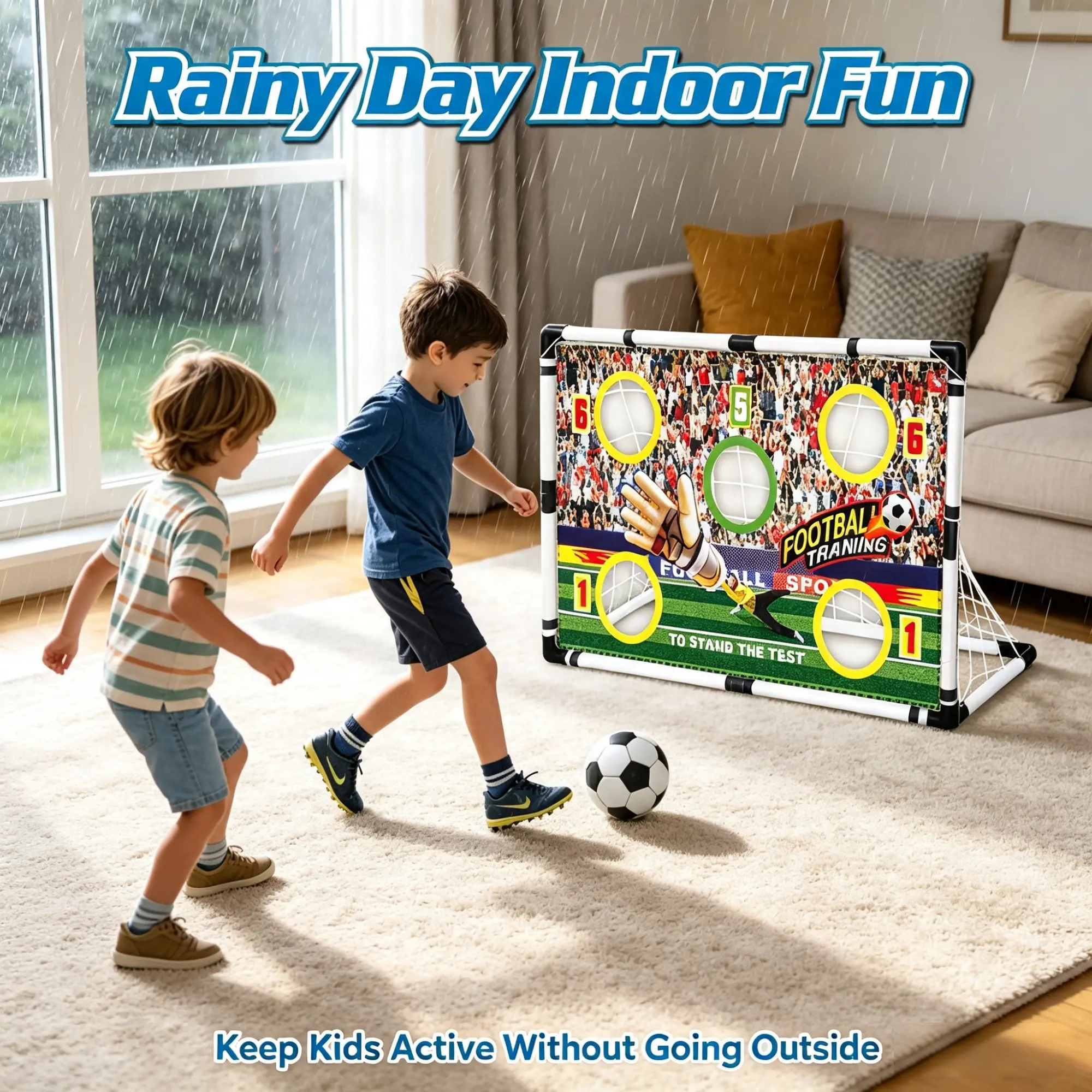 47in Sturdy Freestanding Football Goal Frame Set - Quick-Assemble Durable Non-Toxic Polypropylene Frame, Target Cloth, Scoreboard, Dual-Mode Design for 3-12 Years Old Youth, Ideal for Living Rooms, Playrooms Indoor-Outdoor Soccer Training Gift