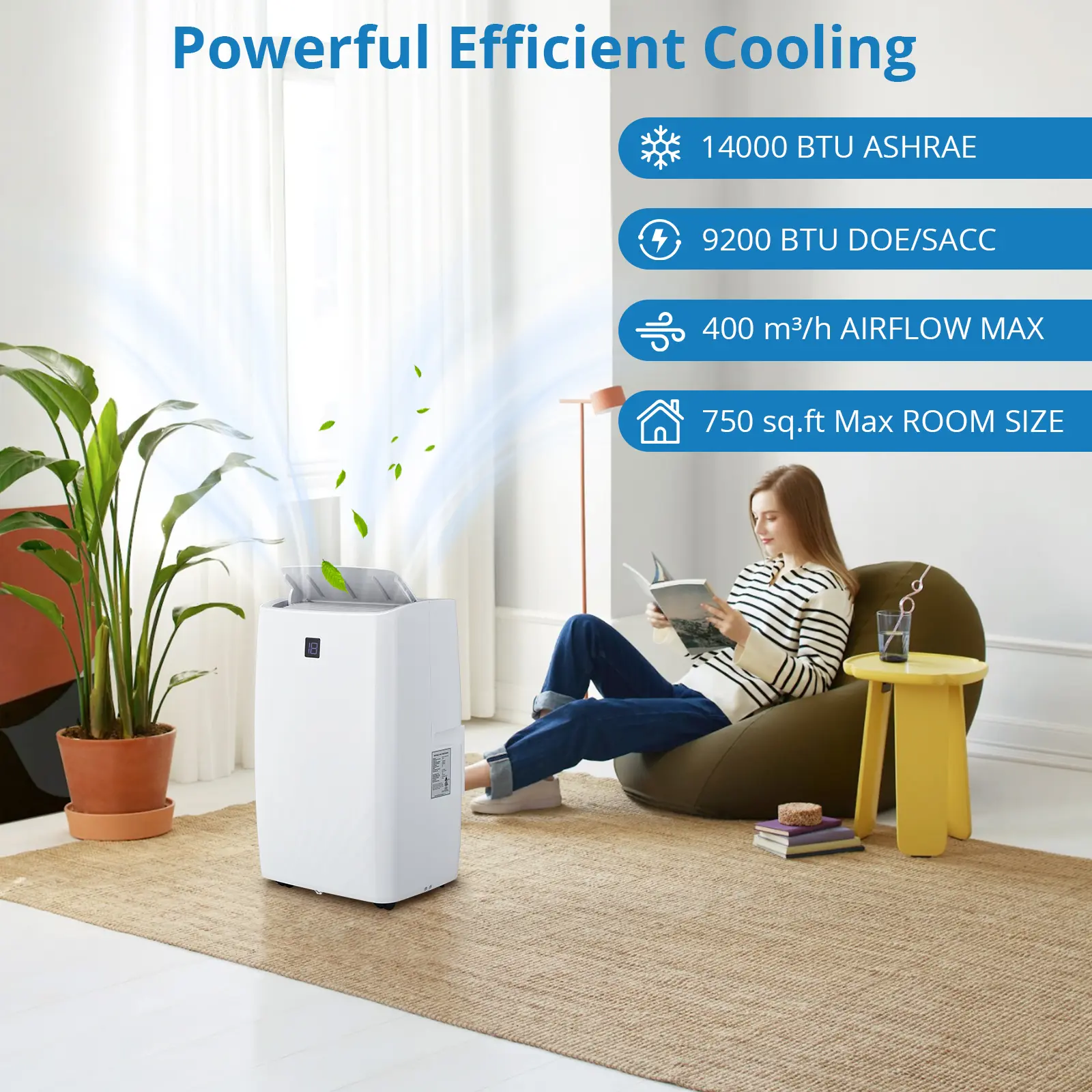 8000 BTU Portable Air Conditioner 3 in 1 Cooling Dehumidifier Fan for Rooms Up to 350 Sq ft, Quiet AC Unit with 24H Timer Remote Control and Window Kit, White Top Cover with Black Nameplate, Portable Aircon, Home Ac Unit