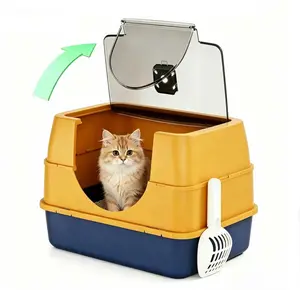 Fully Enclosed Top Entry Cat Litter Box, Deep Gray Large Kitty Litter Box with Free Litter Scoop & Mat, Odor Lock & Anti-Splashing Cat Toilet for Large Cats & Multi-Cat Households