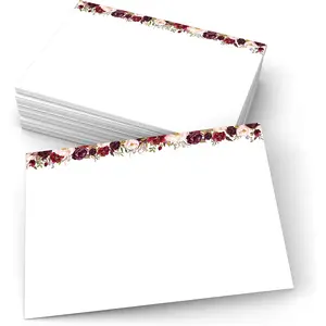 Red Roses Index Cards - 5x7 Cardstock, White (Set of 50) - Blank, No Lines - For Studying, Learning, Flashcards, Notes, Messages, Notecards, Greeting Card Making - Pretty Floral -