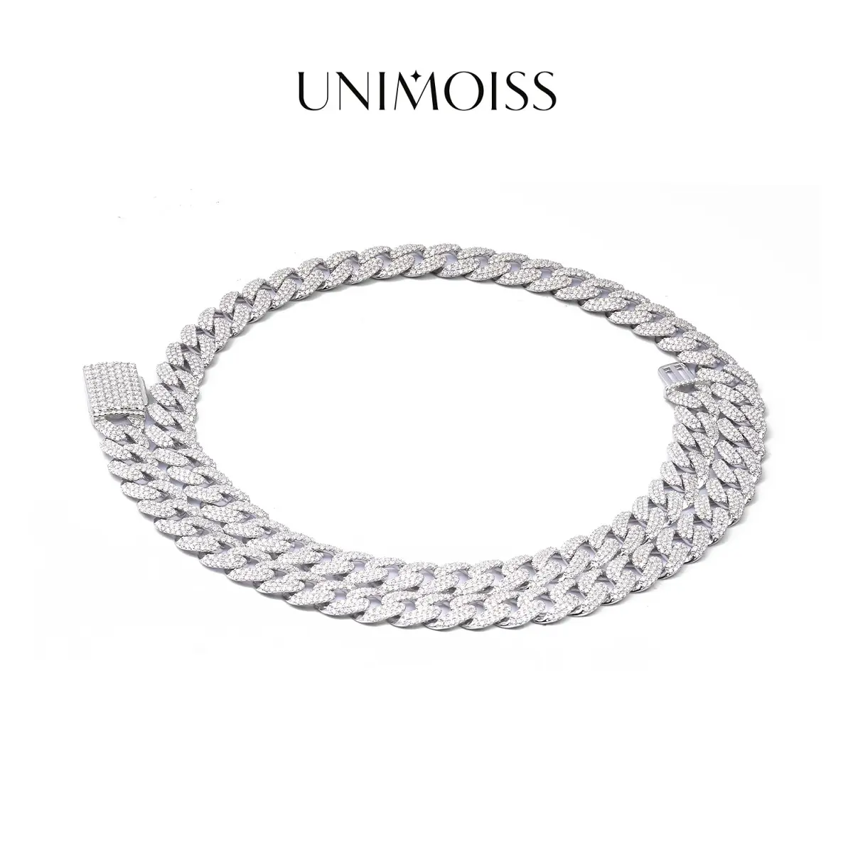 UniMoiss (MSG.01) Hip Hop Bling Cuban Bracelet Necklace Chain VVS Moissanite Unisex Sparkle Cuban Chain Perfect for Any Occasion & Everyday Wear Birthday Anniversary Gifts