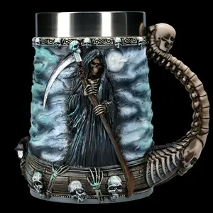 1Count, Death Coffee Mug, 20oz 304 Stainless Steel Resin Coffee Cups, Horror Grim Reaper Water Cups, Summer Winter Drinkware, Home Kitchen Items, Birthday, Halloween