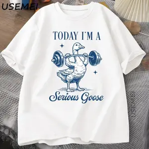 Serious Goose Weightlifting T Shirt Funny Gym Workout Printed T-shirt Animal Lover Tshirt Harajuku Cotton Short Sleeve TeesFashion	Unisex T-shirts M-5XL