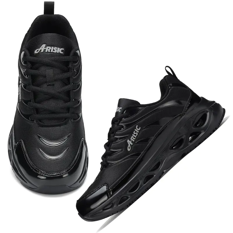 Men's Medium Width Round Toe Lace-Up Wedge Safety Sneakers - Non-Slip Outsoles, Waterproof Restaurant Shoes, Chef/Nurse Walking Shoes, All Seasons Work Footwear