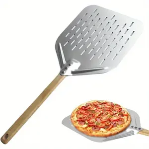 28-inch pizza shovel with wooden handle designed for non-stick and hole-in-the-wall pizza baking. Compatible with a durable, heat-resistant handle made of aluminum, this lightweight tool is perfect for flipping pizzas. Kitchen Cooking Accessories