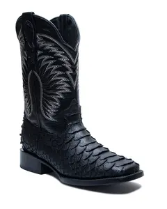 JP Western Boots - Black Python Embossed