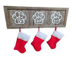 Pet Handcrafted Reclaimed Wood Wall Hanging Stocking Hanger for your dogs Christmas Decoration Print Fur Gift Wooden Nature Ornaments