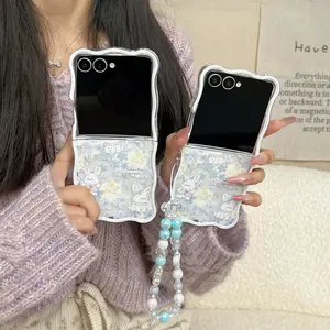 Wave Edge Lavender Rabbit Flip Phone Case, Full Protection Cover for Samsung Zflip3/4/5/6/7fe, Up-Down Folding Design