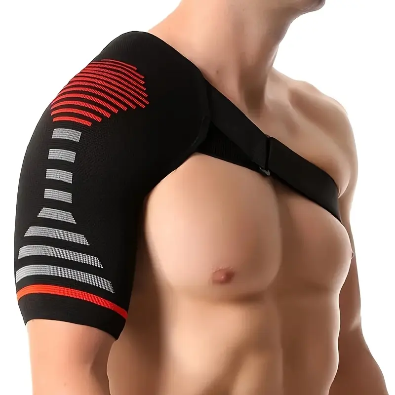 BIGWIG Breathable Compression Shoulder Brace for Men & Women - Adjustable Support Belt, Ergonomic Design, Moisture-Wicking Fabric, Red Accent Stripes - Ideal for Heavy Lifting, Sports Injury Recovery, Gym