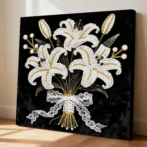 A framed pearl and diamond painting set | Flowers Pattern, acrylic paint canvas, suitable for wall decoration in living rooms, bedrooms, and studies; a great choice for Christmas, New Year's, and birthday gifts.