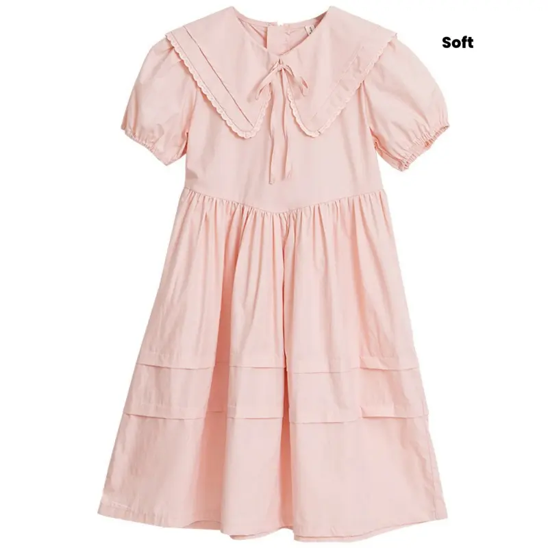 Girls Blush Pink Peter Pan Collar Midi Dress Puff Sleeves Tiered Ruffle  Skirt Soft Pink Dress for Spring Fall Outfits Events Little Dresses -  TikTok Shop