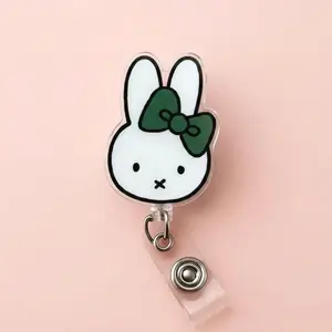 Bunny Rabbit Retractable ID Badge Reel - Cute Miffy Badge Holder / Doctor / Nurse / Medical Worker / Coworker Badge Reel Office Accessory