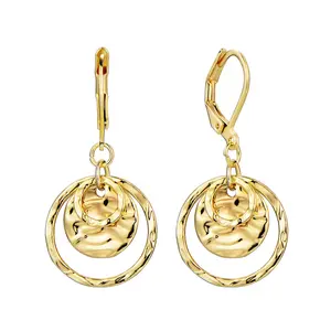 14K Gold Leverback Earrings for Women Gold and Silver Circle Drop Dangle Earrings Jewelry Hypoallergenic Hammered Leverback Dangle Earrings for Gifts