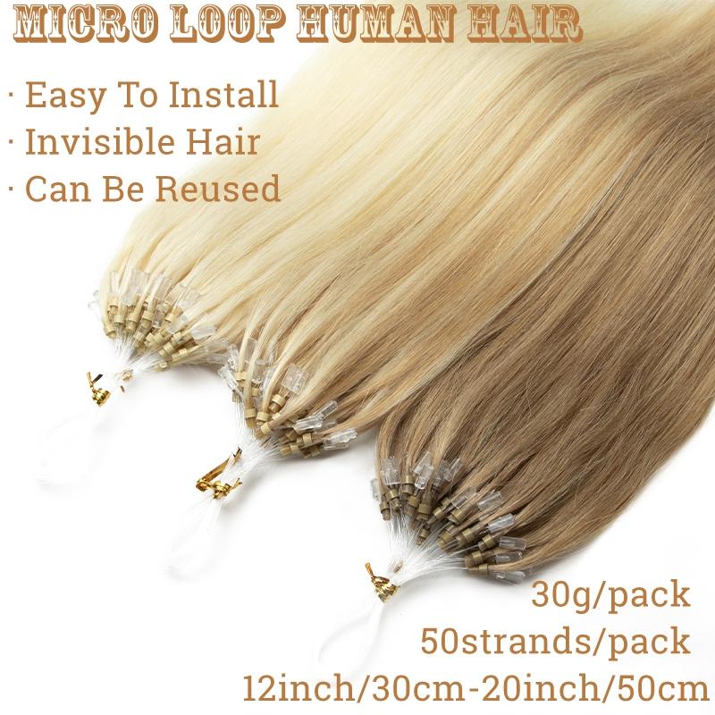 30G 50strands Micro Loop Human Hair Extensions,Straight Micro Ring Human Hair Extensions Add Volume For Women/girls,Install Easy,Sutiable Daily Hair Looking,Blonde/Highlight Fashion Hair Color,Brown Hair,Black Hair
