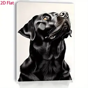 A Majestic Black Labrador Dog Portrait Canvas Art - Ready to Hang Decoration, High-Quality Canvas Print, Comes with Wooden Frame, Perfect for Living Room, Bedroom, Kitchen - Ideal Gift for Dog Lovers, Dog Decoration, 2D Flat, Perfect Room Decoration