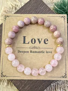 Elegant Bohemian Style Natural Rose Quartz & Rhombus Beaded Bracelet, 8mm Elastic Jewelry for Women, Perfect Birthday Gift, Stackable Bracelet