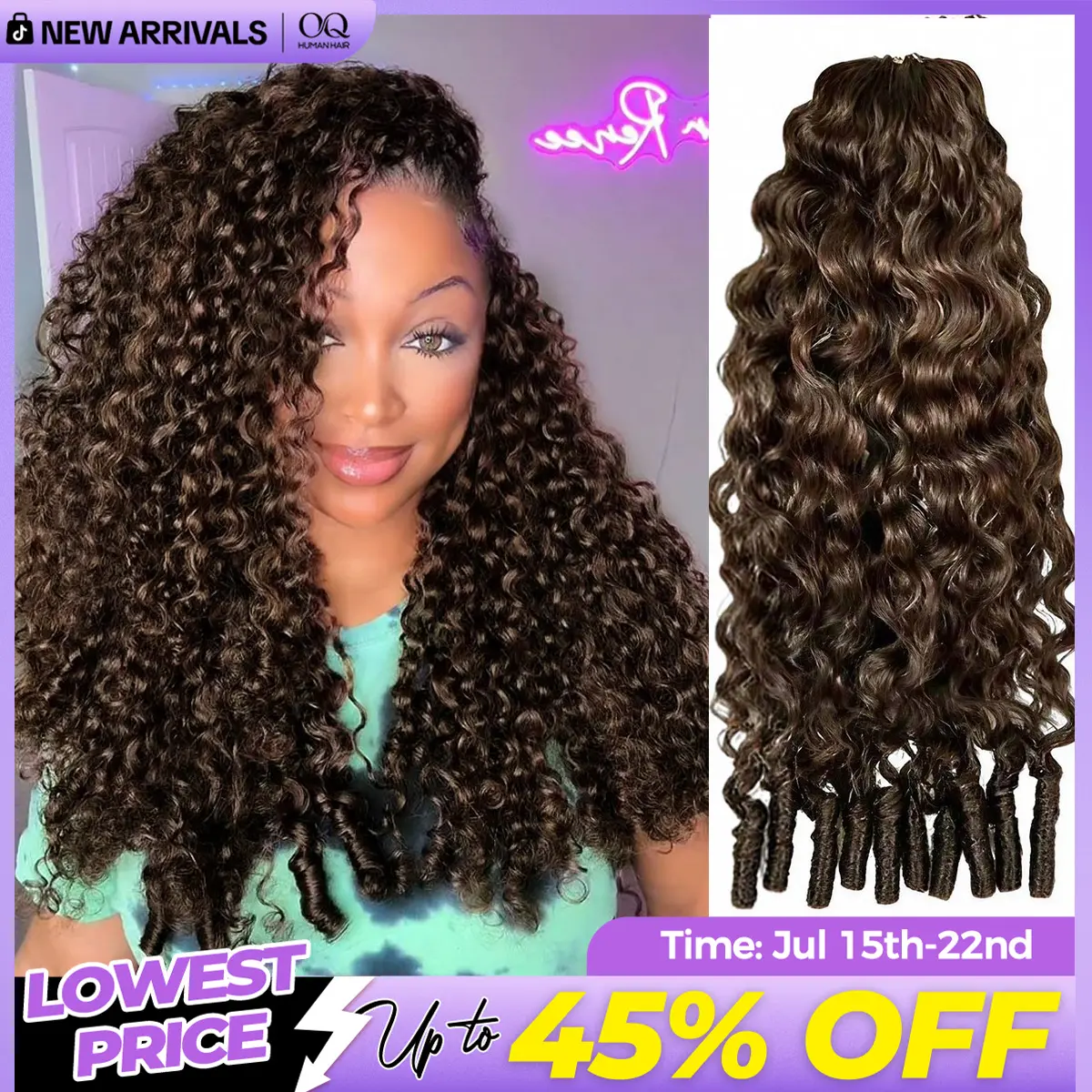 OQ HAIR Burmese Curly #4 Chocolate Brown Crochet Braids Human Hair Extensions for Miracle Knots Boho Braids Pre-Separated 50g/Pack Knotless Boho Braids Vacation Hair #DealsForYouDays