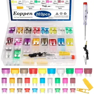 203Pcs Fuses Assortment Kit with Fuse Puller and Circuit Tester, Standard Mini Low Profile Mini Fuse Kit Includes 3A to 40A
