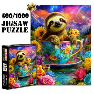 1pc 1000 piece adult puzzle 70x50cm Sloth in a Floral - Patterned Teacup with Scenic Background 500 pieces paper jigsaw puzzle suitable for DIY creative games for adults and families, birthday and