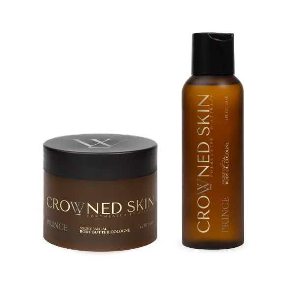 Crowned Skin Prince Body Butter & Oil (4 oz) Bundle | Nourishing | Lightweight Moisture | Smoky Santal | Soothing | Fragrance | Skin Care